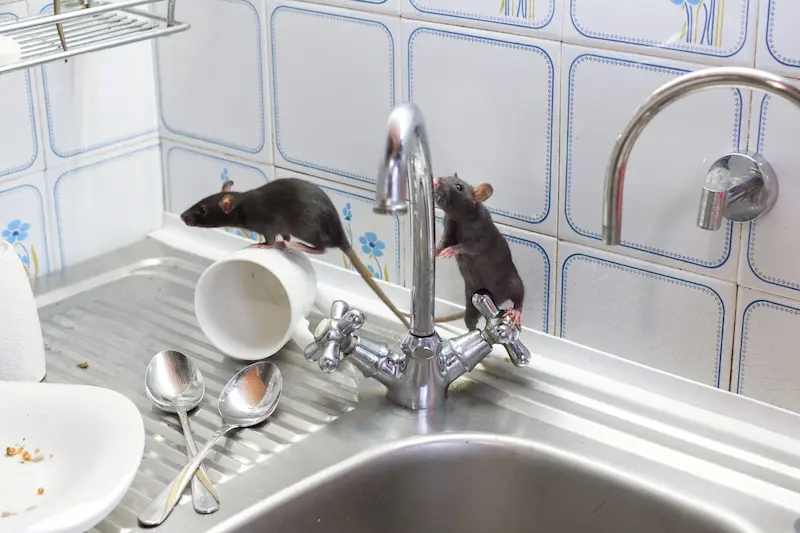 Rats crawling in a sink - Keep rodents out of your kitchen with Bug Out in St. Louis MO